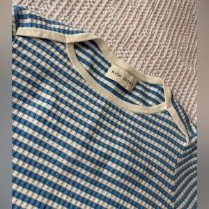 High Sport Women's Blue and White Striped Sweater Like New